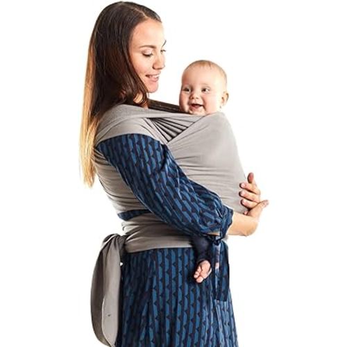 Boba Baby Wrap Carrier Newborn to Toddler - Stretchy Baby Wraps Carrier Hands-Free Baby Carrier Wrap, Carrier Sling, Baby Carrier Newborn to Toddler 7-35lbs (Serenity Light Grey)