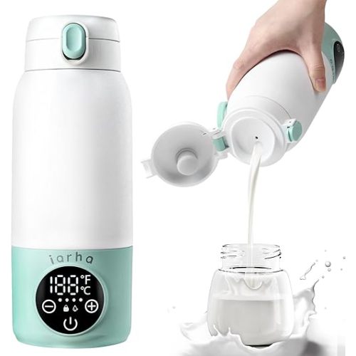 Portable Baby Bottle Warmer, 17oz Large Capacity Bottle Warmer, Fast Breastmilk Water Warmer On The Go with LCD Display, 98-158°F Temperature Adjustment, for Vehicle, Car, Airplane Journey