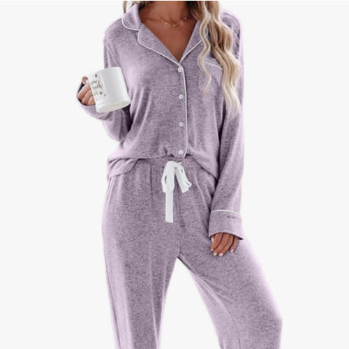 Aamikast Women's Pajama Sets Long Sleeve Button Down Sleepwear Nightwear Soft Pjs Lounge Sets