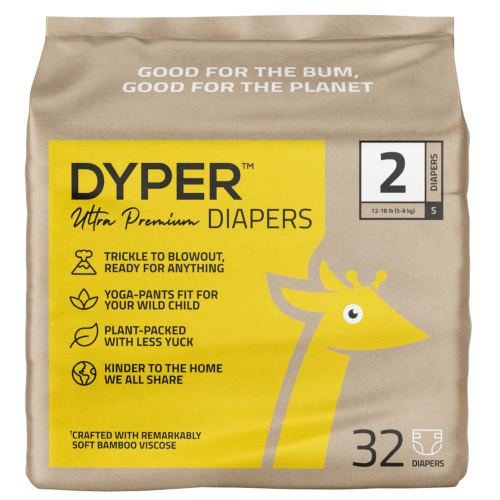 DYPER Ultra Premium Diapers Size 2, 32 Diapers (Select For More Options)