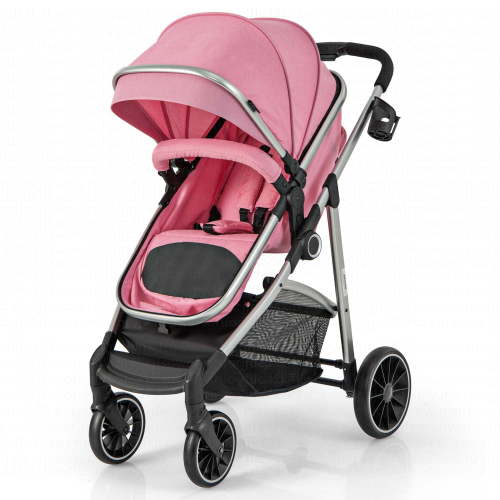 Costway 2 in 1 Convertible Toddler & Newborn Girl Baby Stroller with Sit Seat in Pink