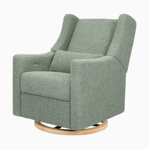 babyletto Kiwi Electronic Recliner and Swivel Glider - Sage Teddy Loop With Light Wood Base