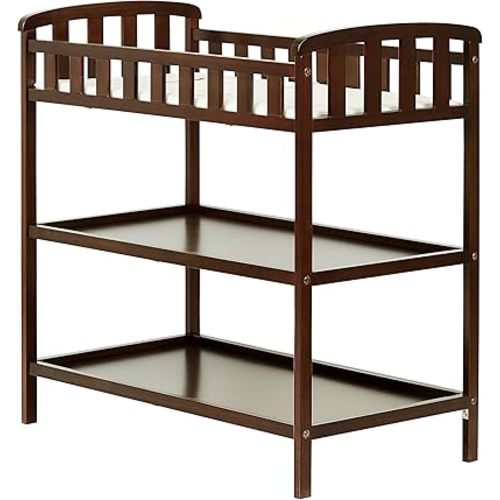 Dream On Me Emily Changing Table In Espresso, Comes With 1" Changing Pad, Features Two Shelves, Portable Changing Station, Made Of Sustainable New Zealand Pinewood