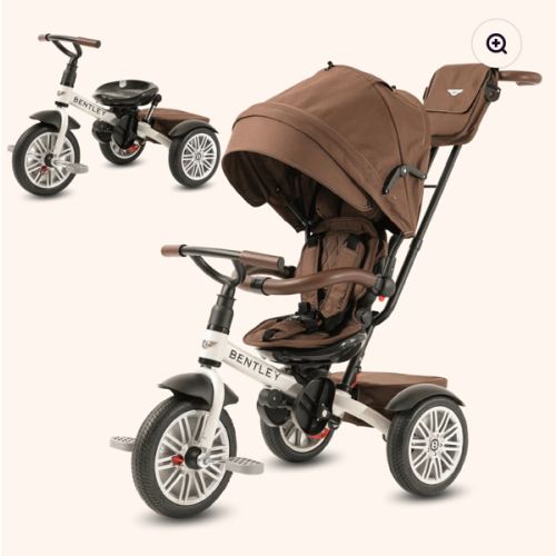 The Bentley 6-in-1 Stroller/Trike (White Satin/Brown color)