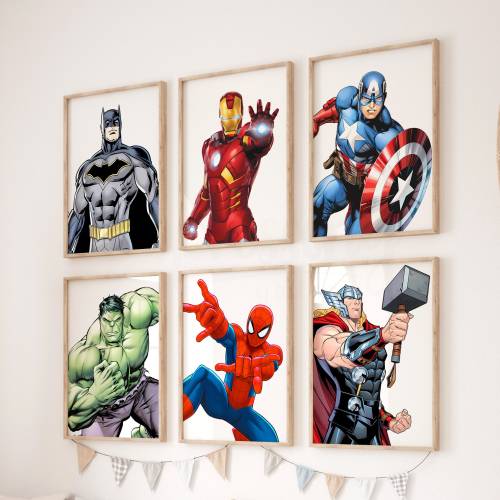 Superhero Wall Art, Boys Room Decor, Set of 6 Prints, Superhero Prints for Little Boys Bedroom, Superhero Wall Print, Digital Download