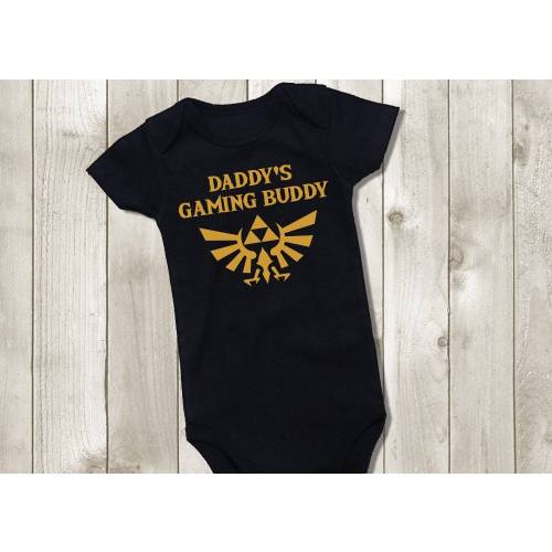 Daddy's Gaming Buddy Legend of Zelda Baby Bodysuit - Gold Triforce Outfit - Hylian Crest Toddler Kids Tshirt - Unisex Boy Girl Baby Outfit