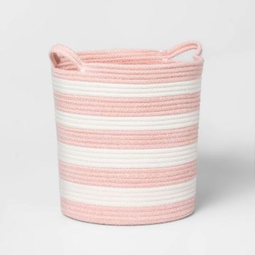 Medium Striped Coiled Kids' Rope Basket Rose Pink - Pillowfort™: Toy & Storage Basket, Cotton, Polyester, Circular