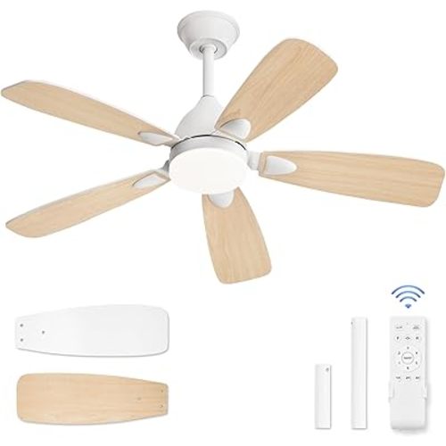 LEDIARY Ceiling Fans with Lights,42 inch Ceiling Fans with Lights and Remote,3CCT,6 Speeds,Reversible DC Motor,Noiseless,Small White Ceiling Fan for Bedroom Farmhouse and Patio,Indoor/Outdoor Use