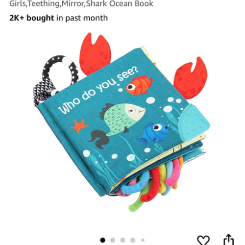 Fish Baby Books Toys, Touch Feel Cloth Crinkle Books for Babies,Baby Infant Toys 0-6, 6-12, 12-18 Months,Early Learning Education Toys,Shower Baby Gifts for Boys Girls,Teething,Mirror,Shark Ocean Book
