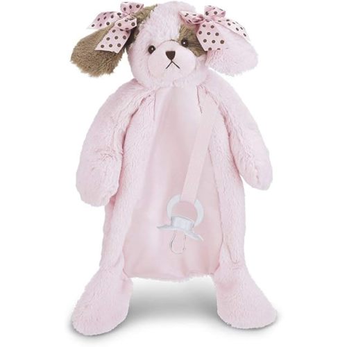 Bearington Baby Wiggles Pacifier Pet, Pink Puppy Plush Stuffed Animal Lovie and Paci Holder, 15"