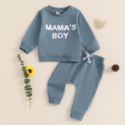 Baby Boy Fall Clothes, Infant Toddler Winter Outfits Letter Embroidery Long Sleeve Sweatshirt Pants Sweatsuit Set
