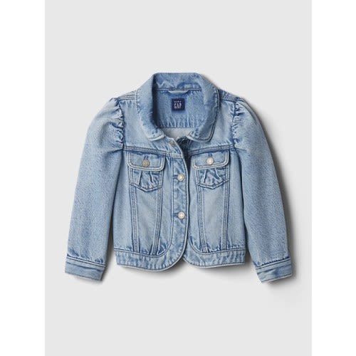 Toddler Puff Sleeve Denim Jacket in medium wash, size: 18-24 M
