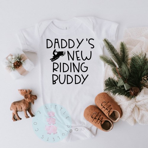 Snowmobile Baby Onesie® Daddy's New Riding Buddy Snowmobile Baby Gift Husband Pregnancy Announcement Snowmobile Dad Gift Riding Buddy