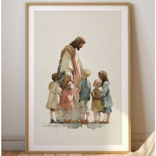 Jesus with Children Watercolor Print: Christian Nursery Art (Digital Download)