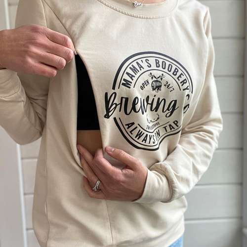 Funny Breastfeeding Brewery Sweatshirt, Mama Boobery Brewing Co. Breastfeeding Sweatshirt, Breastfeeding Clothing, Nursing Friendly Tops