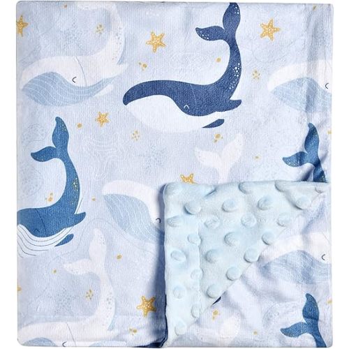 Baby Blanket Super Soft Minky Blanket Blue Whale Blanket with Dotted Backing for Newborns Nursery Stroller Receiving Toddlers Crib Bedding for Boy or Girl(30 x 40 Inch) (Whale)