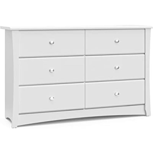 Storkcraft Crescent 6 Drawer Double Dresser (White) – GREENGUARD Gold Certified, Kids Dresser Drawer Organizer For Nursery, Chest of Drawers