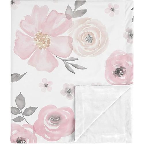 Sweet Jojo Designs Soft Baby Blanket (Pink/Grey Boho Floral) for Girls, Infant, Newborns, Toddler 30x36in - Stroller Swaddle Security Receiving Blankets Minky (Watercolor, Flower, Elegant, Farmhouse)