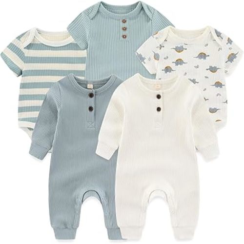 Newborn Baby Boy Girl Romper 5 Pack Ribbed Bodysuit One-Piece Outfit Clothes 0-12 Month