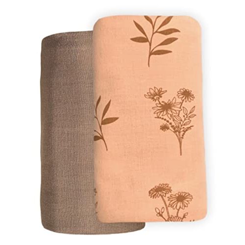 Leyl&Ari Muslin Swaddle Baby Blanket | 100% Organic Cotton Recieving Wrap (Peach/Neutral Set)