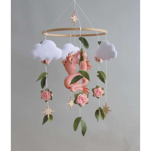 Pink Dragon baby mobile girl Crib mobile baby Cloud stars mobile nursery Fantasy theme decor Baby shower gift newborn Pregnancy gift