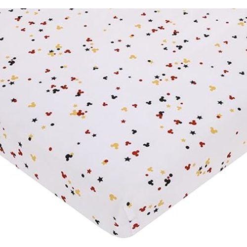 Everything Kids Disney Mickey Mouse - Red, Yellow, Black and White Mickey Confetti Nursery Fitted Mini Crib Sheet