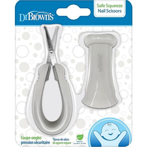 Dr. Brown's Safe Squeeze Nail Scissors with Rounded Blade Tip and 100% Silicone Handle for Infant & Baby