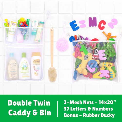 Tub Cubby Double-Twin Bath Toy Organizer - Keep Toys Dry + 36 ABCs