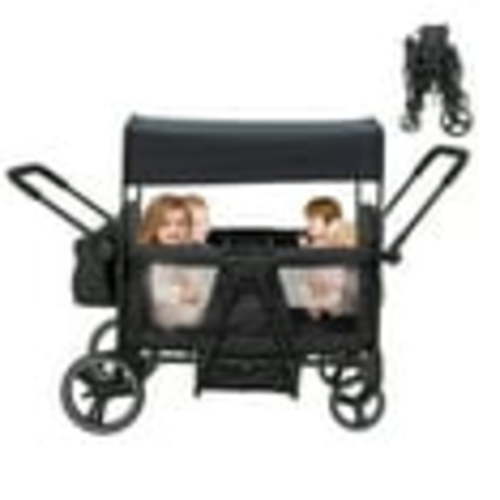 Wagon Stroller for 4 Kids-4 Seater Baby FoldableTandem Stroller for Toddlers&Newborns with Mom's Bag,5-Point Harness,Adjustable Handle&Canopy,Kids Tray,Cup Holder,Storage,Lightweight&Travel-Friendly