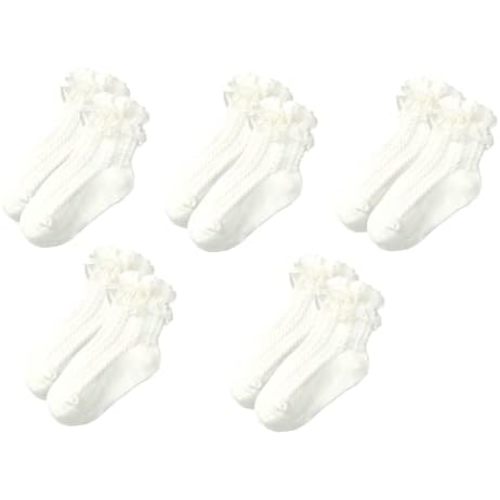 Gwenvenni Toddler Girls Double Ruffle Lace Trim Cotton Socks Frilly Dress Socks 5-Pack