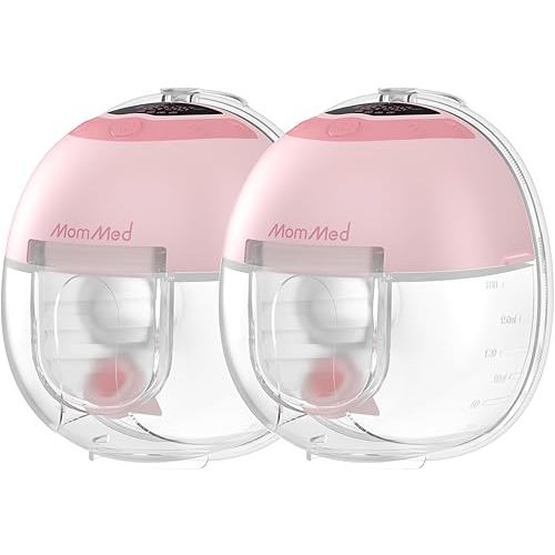 MomMed S33 Wearable Breast Pump – Double Hands-Free Electric Breast Pump with 4 Modes, 9 Suction Levels, Night Light, Portable Quiet & Rechargeable, 17/19/21mm Flange Inserts (Pink, 2 Pack)