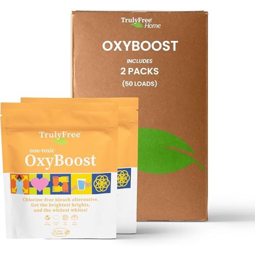 Truly Free OxyBoost - Oxygen Whitener & Clothes Stain Remover Laundry Detergent Powder with Sodium Percarbonate - Brightens Whites & Safe for Colors - Non-Chlorine, Gentle Yet Powerful - Pack of 2