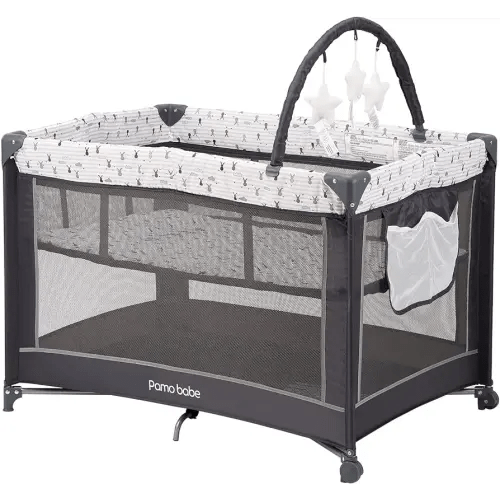 Pamo Babe Portable Baby Playpen, Lightweight Travel Playard with Mattress and Wheels (Rabbit)