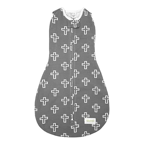 Woombie Grow with Me Baby Swaddle, Convertible Swaddle Fits 0-9 Months, Expands to Wearable Blanket for up to 18 Months, Grey Crosses