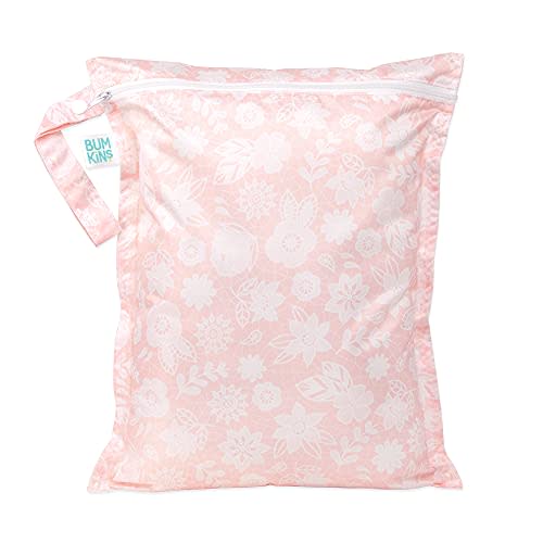 Bumkins Waterproof Wet Bag for Baby, Travel, Swim Suit, Cloth Diapers, Pump Parts, Pool, Gym Clothes, Toiletry, Strap to Stroller, Daycare, Zipper Reusable Bag, Wetdry Packing Pouch, Lace Pink