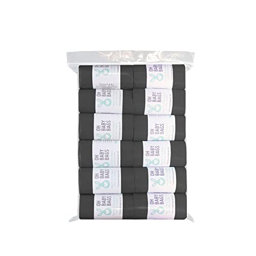 Oh Baby Bags - Recycled Disposable Bags for Dirty Diapers or Pet Cleanup, Economy Pack Refill , 12 Rolls, 144 Bags Total, Black Unscented