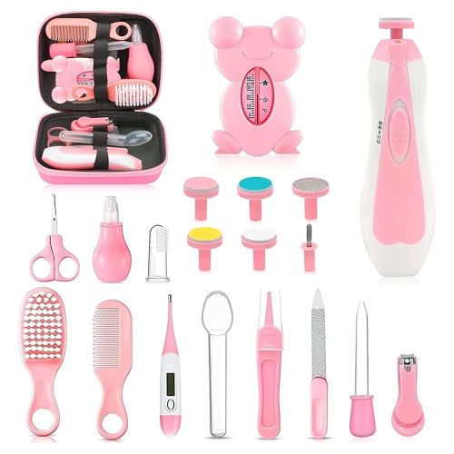 Baby Healthcare and Grooming Kit, 26 in 1 Portable Baby Safety Care Set with Hair Brush Comb Nasal Aspirator Electric Nail Trimmer Set Baby Essentials kit for Newborn Boys Girls (Pink)