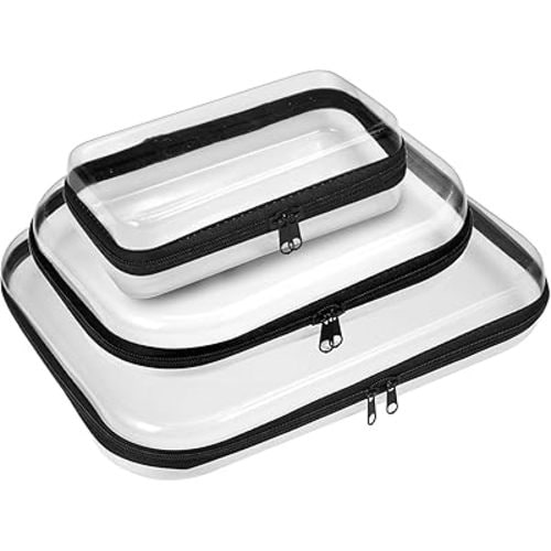 3 Pack Zippered Hard Pouch, Clear Hard Shell Zipper Case, Clear Plastic Storage Box Containers Small Toiletry Bag for Small Items, Toys, Building Blocks, Puzzles, Cosmetics&Stationery, 3 Size