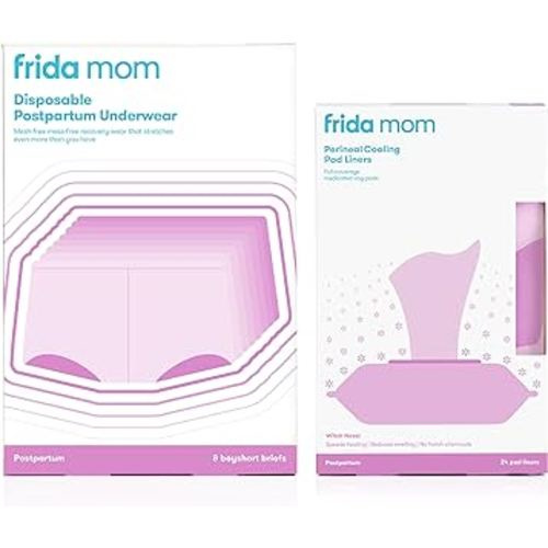 Frida Mom Perineal Medicated Witch Hazel Full-Length Cooling Pad Liners + Disposable Underwear (Regular Boyshort) for Postpartum Care