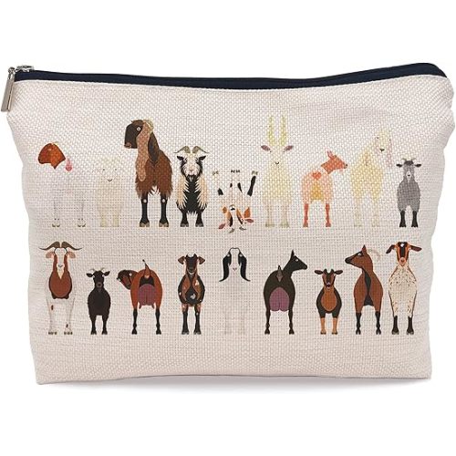 Cartoon Various Breeds of Goats Group Makeup Bag Cosmetic Bag Zipper Pouch Toiletry Bags,Goat Gifts for Goat Lovers Women,Funny Goat Gifts