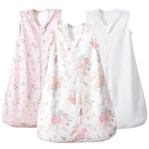 PHF 3 Pack Soft Micro-Fleece Baby Sleep Sack, 0-6 Months Warm Baby Wearable Blanket, 2-Way Zipper Sleeping Bags, Comfy Toddler Sleeping Sack for Baby Girls, Small Size, Rose Floral