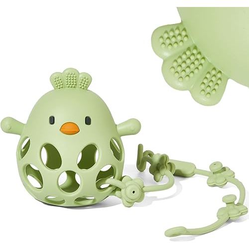 Baby Teething Toy with A Toy Strap for Babies 0-6 6-12 Months, Food-Grade Silicone Teething Mitten, Easy to Hold Hollow Design, Anti Dropping Wrist Hand Teethers, Baby Chew Toys for Sucking Needs