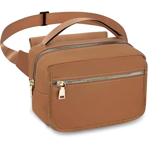 printe Small Diaper Bag with Portable Changing Pad, Crossbody Diaper Bag Pack with Wipes Pocket, Women Waist Bag for Travel, Stroller Diaper Bag, Brown