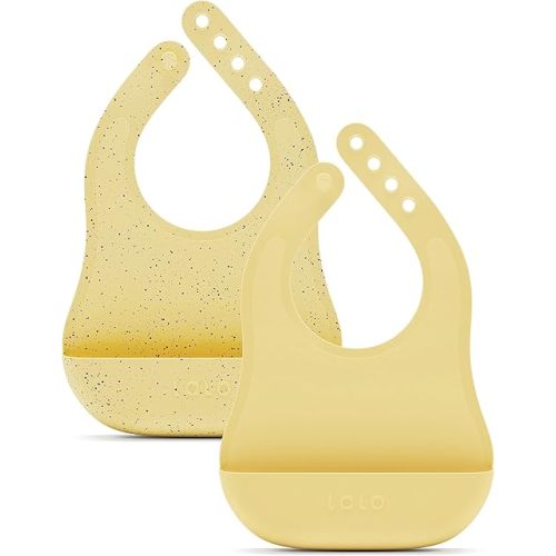 Lalo The Bib - Waterproof, Non-Toxic Silicone Baby Bib with Adjustable Neck Band & Silicone Food Pouch Catcher, Set of 2