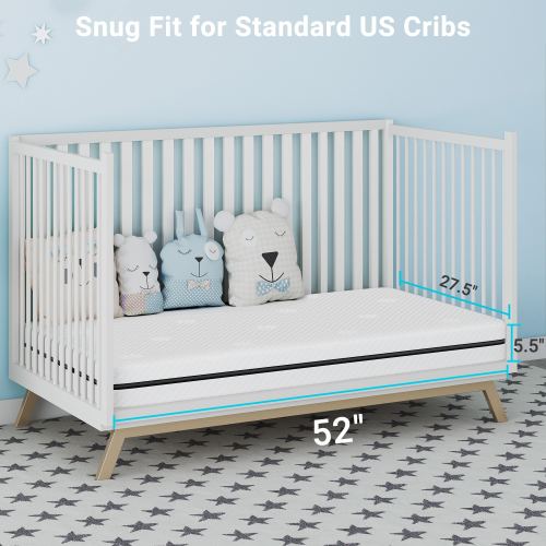 5.5" Dual Sided Crib & Toddler Mattress, Memory Foam, Breathable, Washable Cover - 52"*27.5"*5.5"