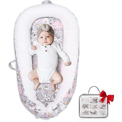 Baby Lounger, Portable Newborn Lounger, Organic Cotton Infant Nest Cover, Adjustable Infant Lounger, Ultra Baby Gift, Baby Bed in Room
