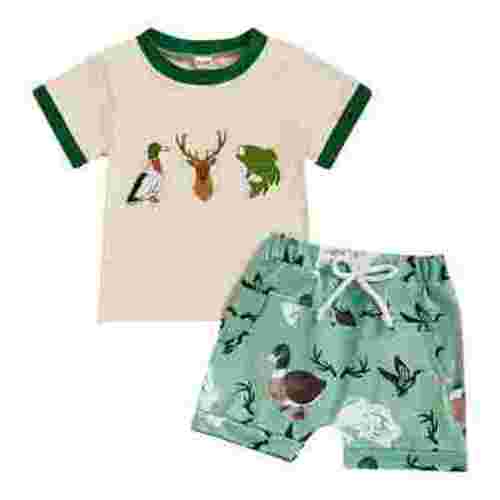 HCNTES Toddler Baby Boys Summer Clothes Baseball Short Sleeve Crewneck Shirt Tops and Shorts Sets(3-6 Months,Green)