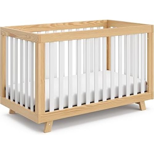Storkcraft Beckett Convertible Crib (Natural with White Slats) – Converts from Baby Crib to Toddler Bed and Daybed, Fits Standard Full-Size Crib Mattress, Adjustable Mattress Support Base