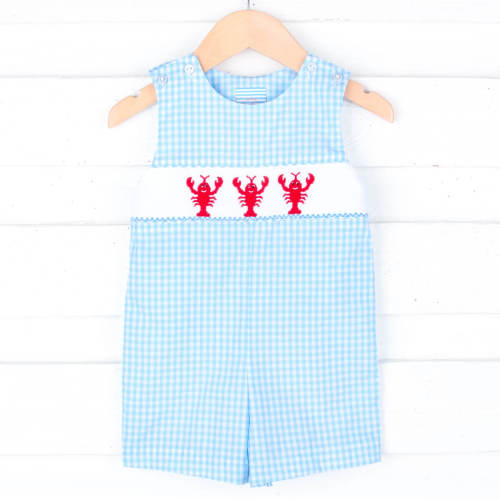 Maine Lobster Turquoise Plaid Smocked Jon Jon
