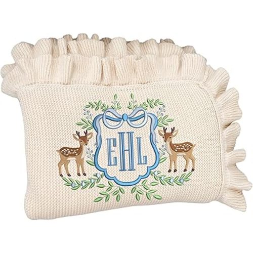 Deer Baby Blanket, Custom Embroidered Blanket with Monogram, Soft Hunting Theme, Personalized Deer Nursery Decor, Newborn Gift Keepsake